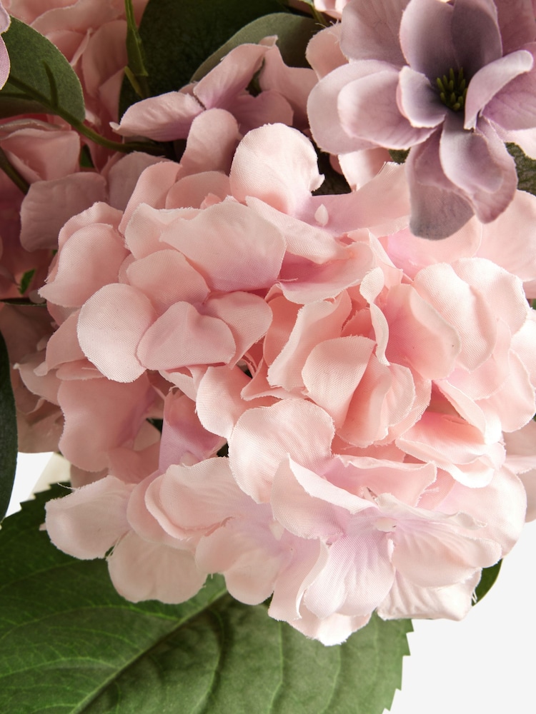 Pink Artificial Hydrangea Arrangment in Rustic Ceramic Pot - Image 4 of 4
