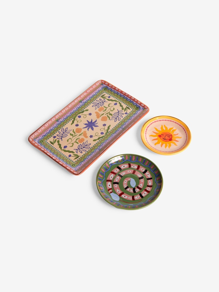 Set of 3 Multicolour Hand Painted Ceramic Trinket Dishes - Image 1 of 1