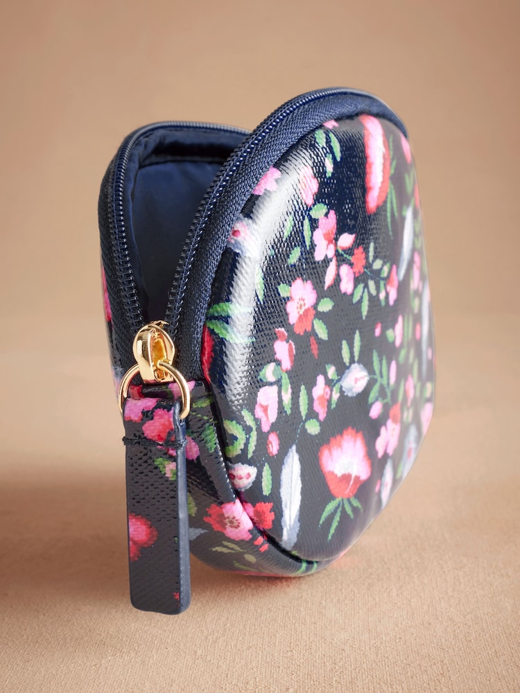 نقشة زهور وريش باللون الكحلي - محفظة مستديرة قطن 100% مزودة بجيب من Cath Kidston - صورة 3 من 3