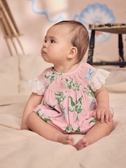 Cath Kidston Pink Floral 100% Cotton Printed Baby Broderie Romper - Image 1 of 5