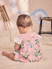Cath Kidston Pink Floral 100% Cotton Printed Baby Broderie Romper - Image 2 of 5