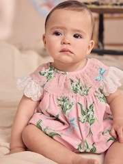 Cath Kidston Pink Floral 100% Cotton Printed Baby Broderie Romper - Image 3 of 5