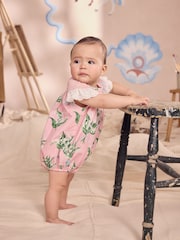 Cath Kidston Pink Floral 100% Cotton Printed Baby Broderie Romper - Image 4 of 5