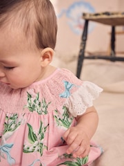 Cath Kidston Pink Floral 100% Cotton Printed Baby Broderie Romper - Image 5 of 5