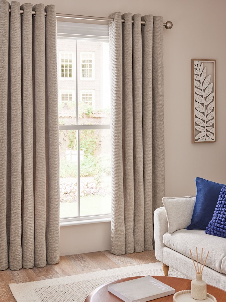 Chevron Chenille Eyelet Lined Curtains - Imagen 2 de 5