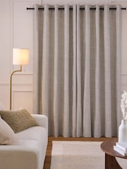 Light Natural Textured Bobble Eyelet Lined Curtains - Image 3 of 5