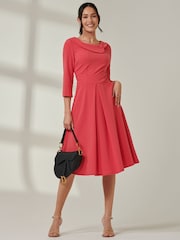 Jolie Moi Pink Fold Neckline Sleeved Midi Dress - Image 1 of 6