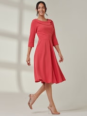 Jolie Moi Pink Fold Neckline Sleeved Midi Dress - Image 6 of 6
