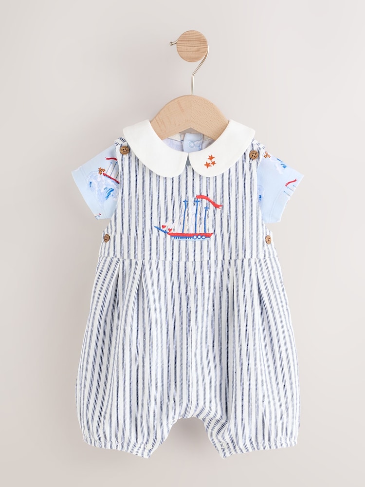 Blue Striped Cath Kidston 100% Cotton Baby Dungaree - Image 1 of 7