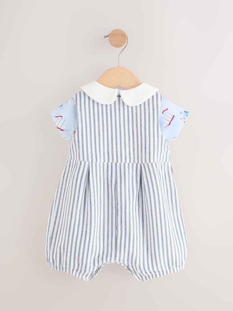 Blue Striped Cath Kidston 100% Cotton Baby Dungaree - Image 2 of 7