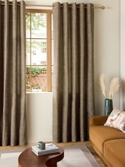 Dark Natural Textured Bobble Eyelet Lined Curtains - Image 2 of 5