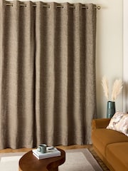 Dark Natural Textured Bobble Eyelet Lined Curtains - Image 3 of 5