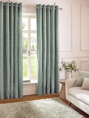 Green Textured Bobble Eyelet Lined Curtains - Image 2 of 5
