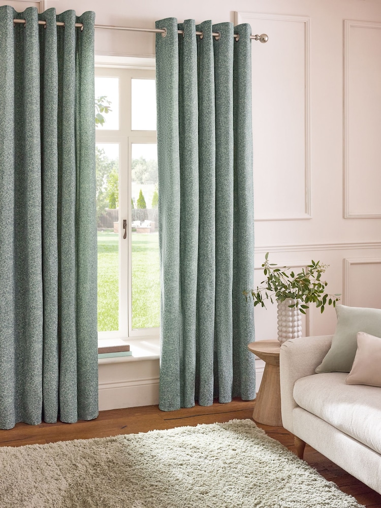 Green Textured Bobble Eyelet Lined Curtains - Image 2 of 5