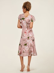Jolie Moi Pink Print Fit and Flare Mesh Midi Dress - Image 2 of 6
