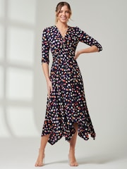 Jolie Moi Blue V-Neck 3/4 Sleeve Midi Dress - Image 1 of 6