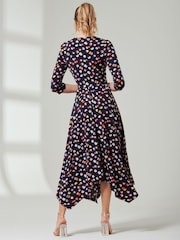 Jolie Moi Blue V-Neck 3/4 Sleeve Midi Dress - Image 2 of 6