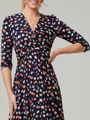 Jolie Moi Blue V-Neck 3/4 Sleeve Midi Dress - Image 3 of 6