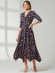 Jolie Moi Blue V-Neck 3/4 Sleeve Midi Dress - Image 4 of 6