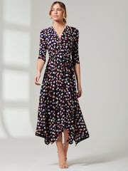 Jolie Moi Blue V-Neck 3/4 Sleeve Midi Dress - Image 6 of 6