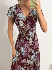 Jolie Moi Red Angel Sleeve V-Neck Midi Dress - Image 3 of 6