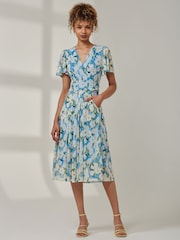 Jolie Moi Blue Kairi Floral Print Mesh Midi Dress - Image 1 of 6