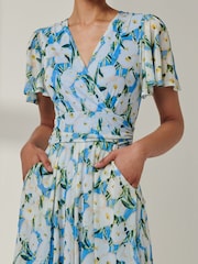 Jolie Moi Blue Kairi Floral Print Mesh Midi Dress - Image 3 of 6