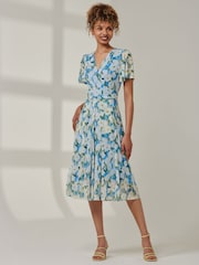 Jolie Moi Blue Kairi Floral Print Mesh Midi Dress - Image 4 of 6