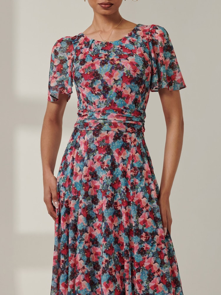 Jolie Moi Blue Paityn Angel Sleeve Mesh Maxi Dress - Image 3 of 6