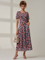 Jolie Moi Blue Paityn Angel Sleeve Mesh Maxi Dress - Image 4 of 6