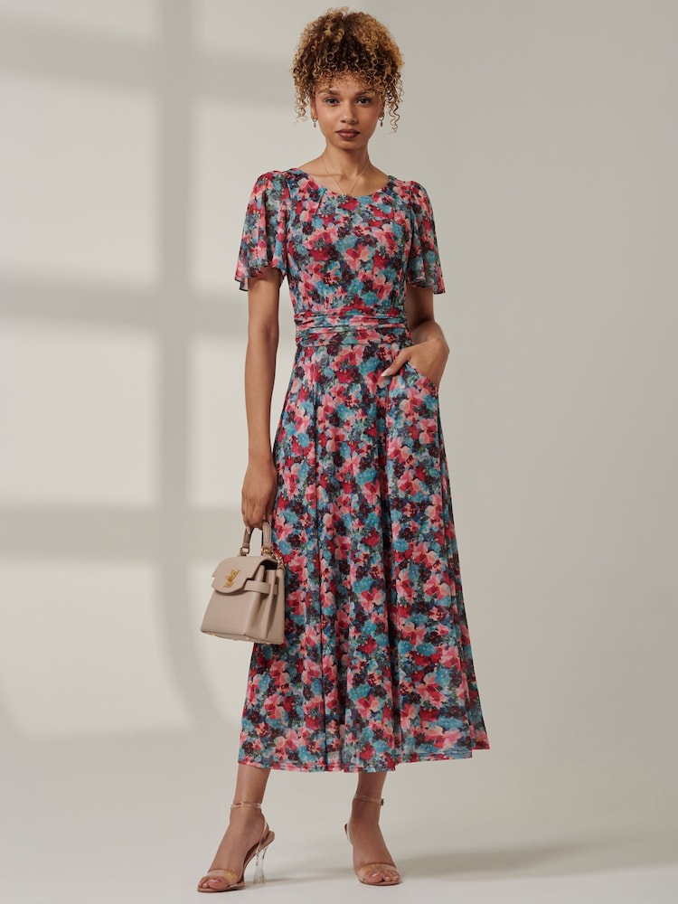 Jolie Moi Blue Paityn Angel Sleeve Mesh Maxi Dress - Image 4 of 6