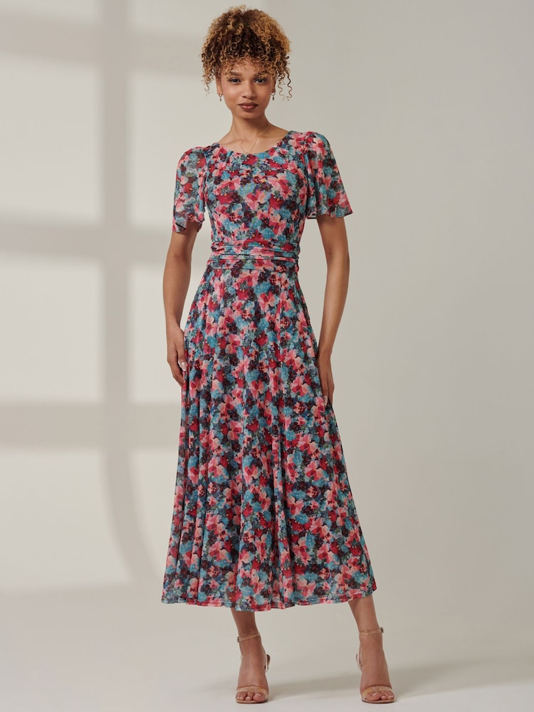 Jolie Moi Blue Paityn Angel Sleeve Mesh Maxi Dress - Image 5 of 6