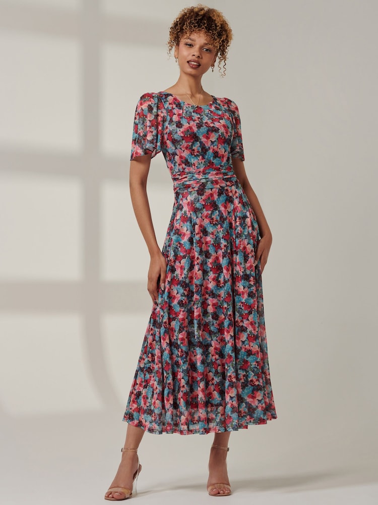 Jolie Moi Blue Paityn Angel Sleeve Mesh Maxi Dress - Image 6 of 6
