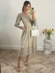 Jolie Moi Brown Cuffed Ballon Sleeve Dress - Image 1 of 6