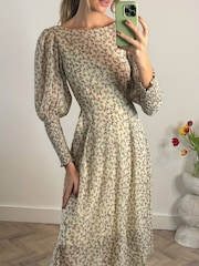 Jolie Moi Brown Cuffed Ballon Sleeve Dress - Image 3 of 6