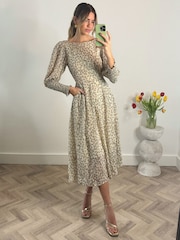 Jolie Moi Brown Cuffed Ballon Sleeve Dress - Image 4 of 6