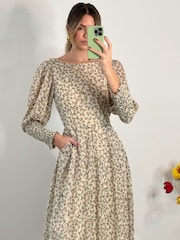 Jolie Moi Brown Cuffed Ballon Sleeve Dress - Image 5 of 6