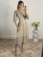 Jolie Moi Brown Cuffed Ballon Sleeve Dress - Image 6 of 6