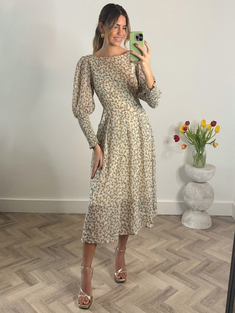 Jolie Moi Brown Cuffed Ballon Sleeve Dress - Image 6 of 6