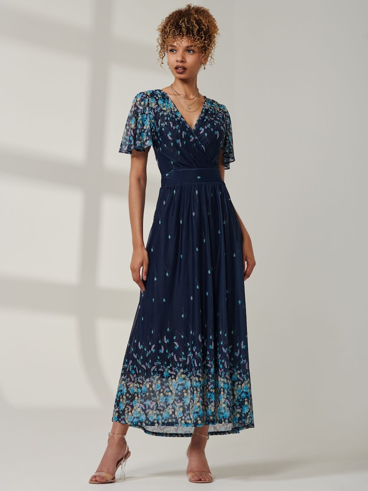 Jolie Moi Mirrored Mesh Angel Sleeve Maxi Dress - Image 1 of 6 Jolie Moi Mirrored Mesh Angel Sleeve Maxi Dress - Image 1 of 6