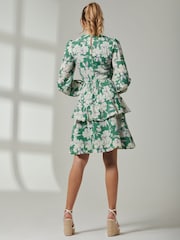 Jolie Moi Green Tiered Hem V-Neck Midi Dress - Image 2 of 6