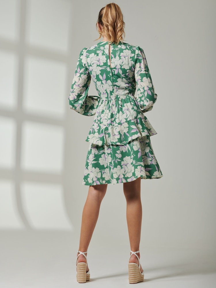 Jolie Moi Green Tiered Hem V-Neck Midi Dress - Image 2 of 6