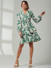 Jolie Moi Green Tiered Hem V-Neck Midi Dress - Image 5 of 6
