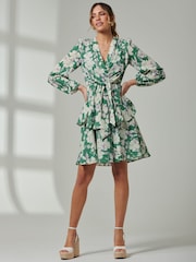 Jolie Moi Green Tiered Hem V-Neck Midi Dress - Image 6 of 6
