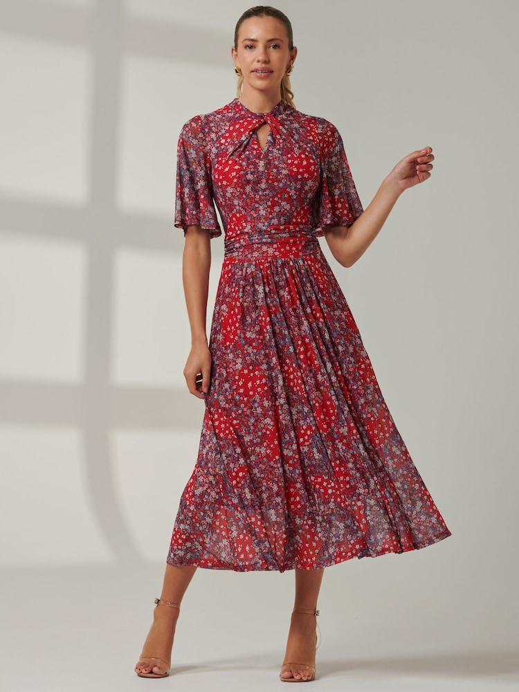 Jolie Moi Red Mesh Keyhole Neck Maxi Dress - Image 1 of 6
