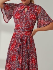 Jolie Moi Red Mesh Keyhole Neck Maxi Dress - Image 3 of 6