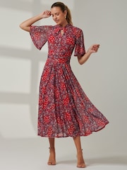 Jolie Moi Red Mesh Keyhole Neck Maxi Dress - Image 4 of 6