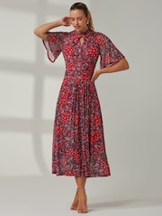 Jolie Moi Red Mesh Keyhole Neck Maxi Dress - Image 5 of 6