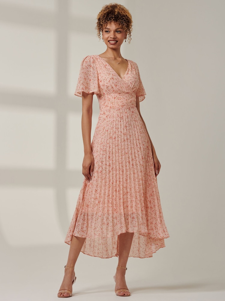 Jolie Moi Pink Meagan V-Neck Chiffon Maxi Dress - Image 1 of 6