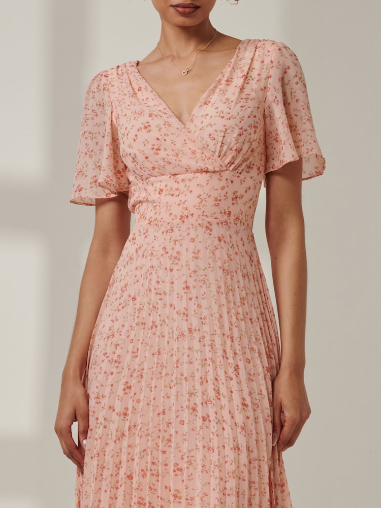 Jolie Moi Pink Meagan V-Neck Chiffon Maxi Dress - Image 3 of 6